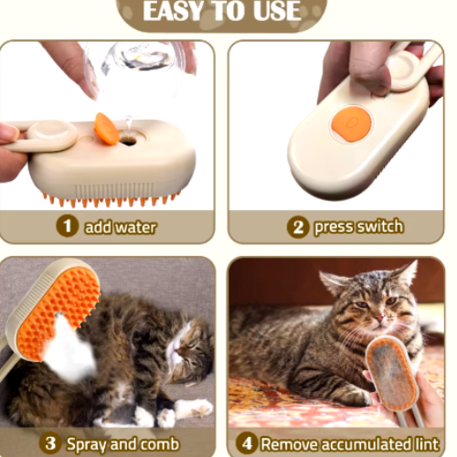 FluffFree - Pet Brush with Spray Function for Flying Hairs & Gentle Coat Care